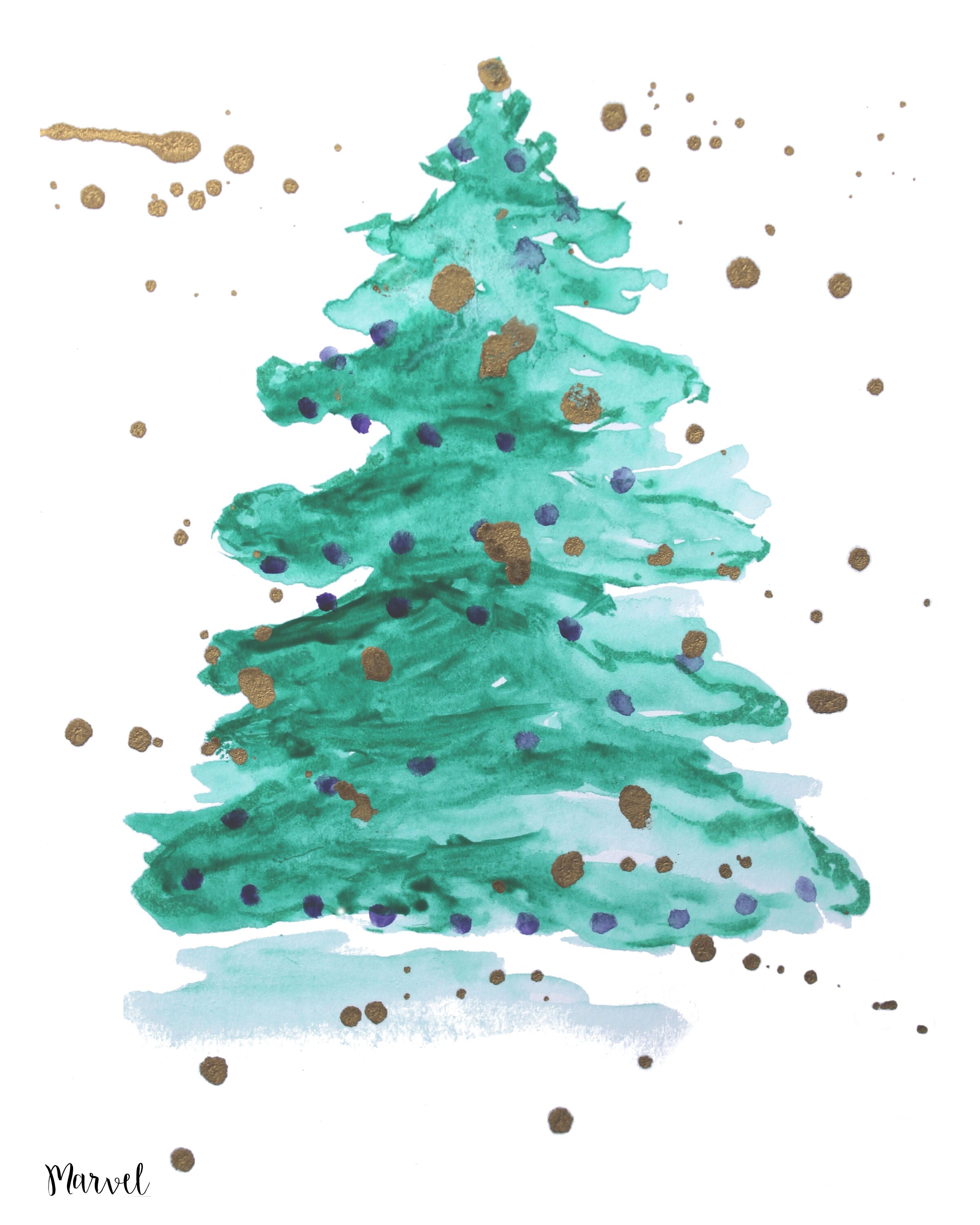 Holiday Christmas Tree Wall Art, Watercolor Christmas Tree Painting