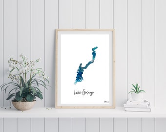 Lake George Paper Print, Lake George Wall Art, Lake George Art Print, Map of Lake George, Lake House Decor, New York Print