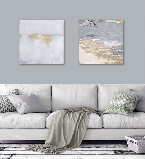 Gold Grey Black White Cool Abstract Canvas Wall Art Large Picture Prints