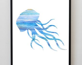 Jellyfish Art Print, Jellyfish Print, Sea Animals Art, Jellyfish Poster, Ocean Animals, Sealife Wall Art, Nautical Decor, Beach House decor