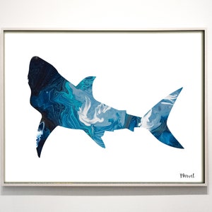 Great White Shark Paper Print, Shark Print, Sea Animals Art, Shark Poster, Ocean Animals, Sealife Wall Art, Nautical Decor, Gift for boy