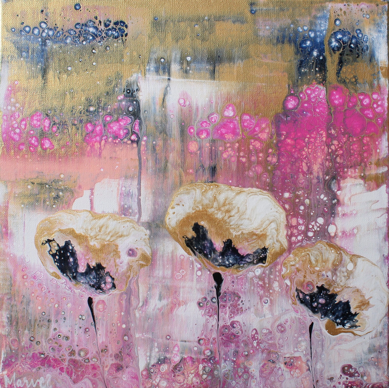 Abstract Canvas Print Pink and Gold Wall art Flower Print Etsy
