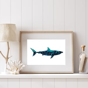 Shark Paper Print, Shark Print, Sea Animals Art, Shark Poster, Ocean Animals, Sealife Wall Art Nautical Decor Beach House Decor Gift for boy