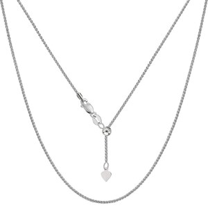 14K SOLID WHITE GOLD Wheat Chain Adjustable Necklace 1.00mm - Etsy