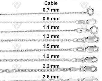 Solid 14K White Gold Diamond Cut Cable Link Chain Necklace, 13" To 30" Inch,0.7mm To 3mm Thick, Real Gold Chain, Men Women Gold Chain