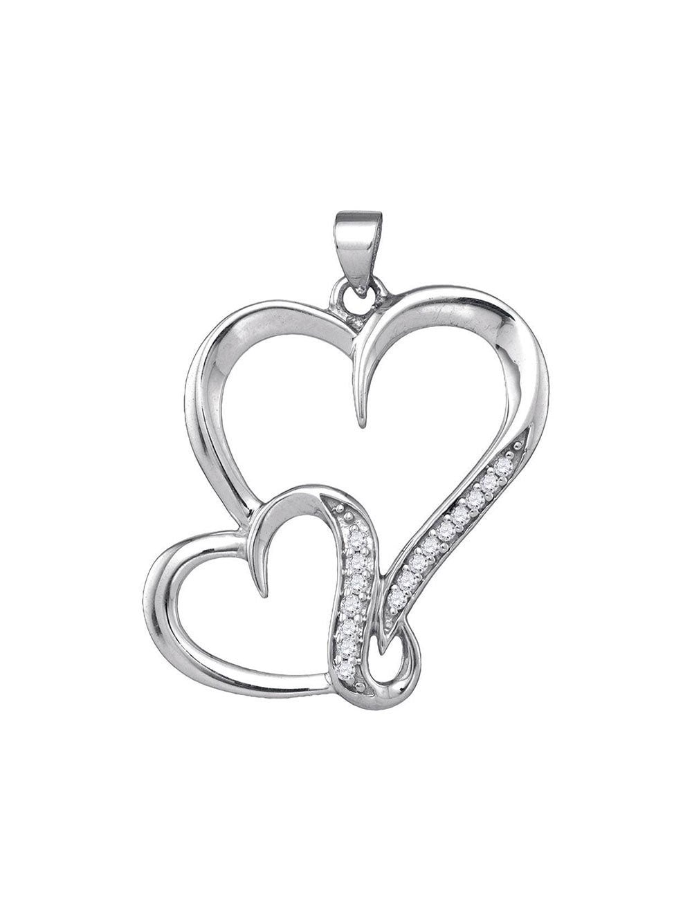 Jewels By Lux Sterling Silver Sterling Silver Womens Round Diamond Double Heart Pendant 1/10 Cttw