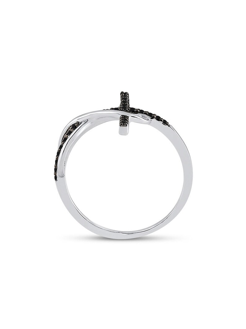 Sterling Silver Womens Round Black Color Enhanced Diamond Cross Infinity Ring 110 Cttw