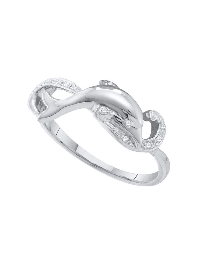 10kt White Gold Womens Round Diamond Two-tone Dolphin Mom Pendant .01 Cttw 10kt White Gold Womens Round Diamond Two-tone Dolphin Mom Pendant .01 Cttw