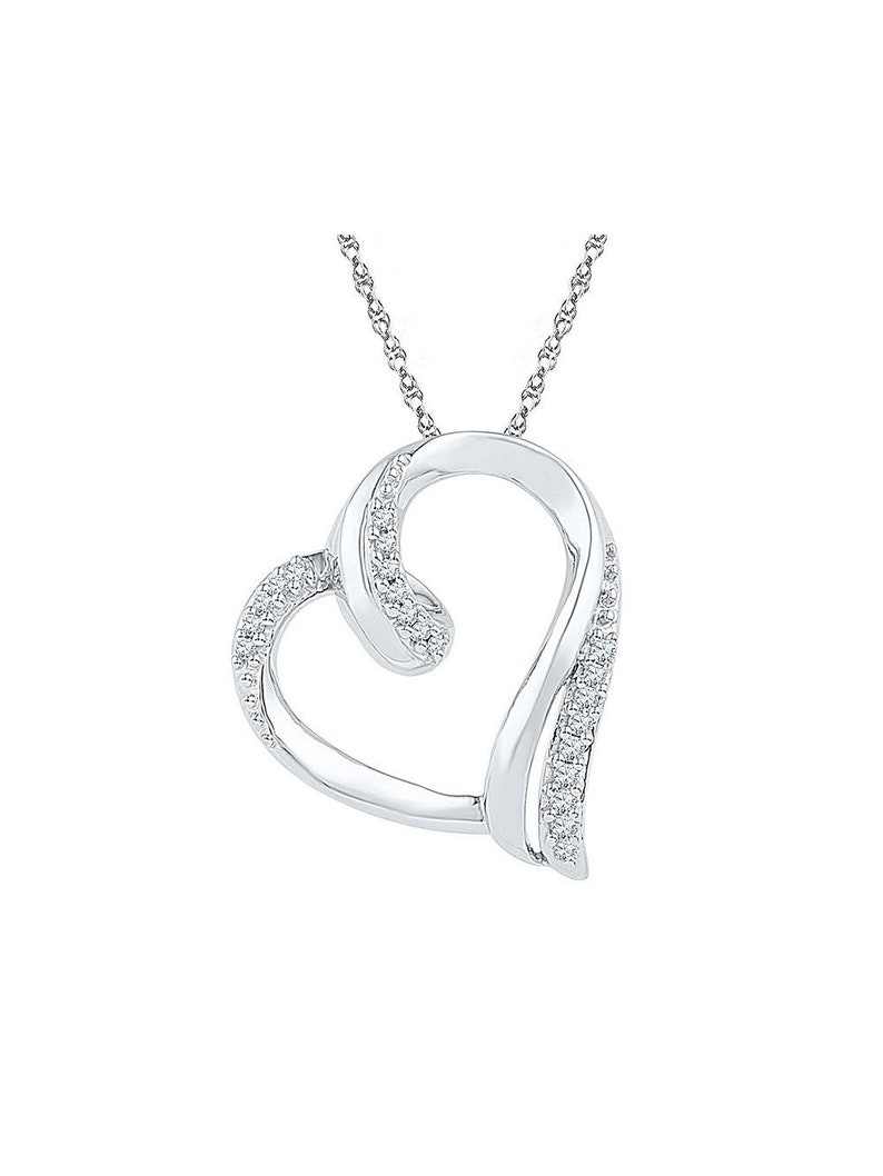 Sterling Silver Womens Round Diamond Heart Key Love Pendant 1/20 Cttw Sterling Silver Womens Round Diamond Heart Key Love Pendant 1/20 Cttw
