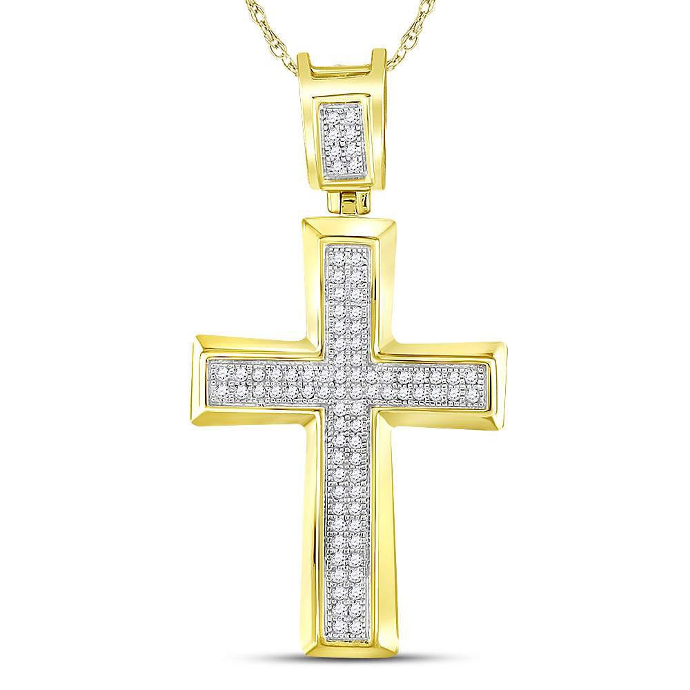 The Diamond Deal 10kt Yellow Gold Mens Round Diamond Cross | Etsy