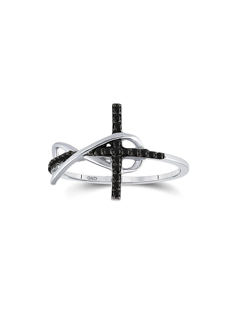 Sterling Silver Womens Round Black Color Enhanced Diamond Cross Infinity Ring 110 Cttw