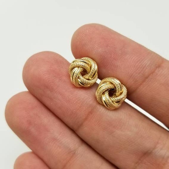 14k Yellow Gold Textured Shiny 2 Row Large Love Knot Earring Etsy Norway