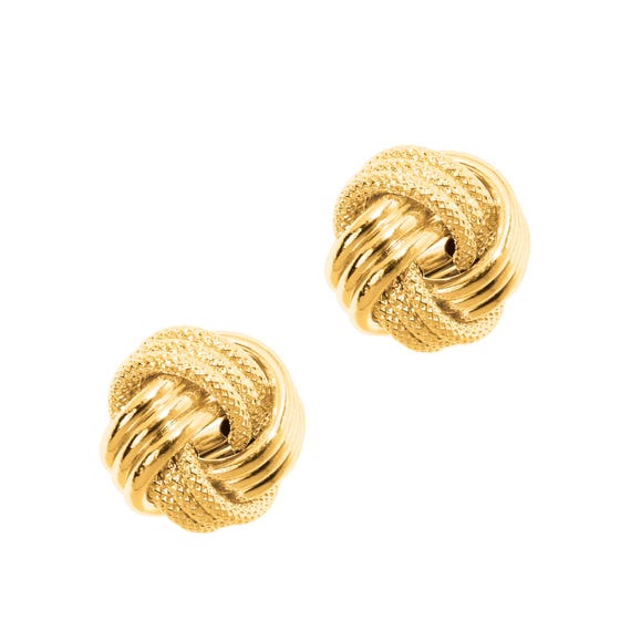 14k Yellow Gold Textured Shiny 3 Row Large Love Knot Earring Etsy Singapore