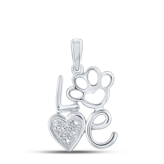 The Diamond Deal Sterling Silver Womens Round Diamond Love Paw - Etsy