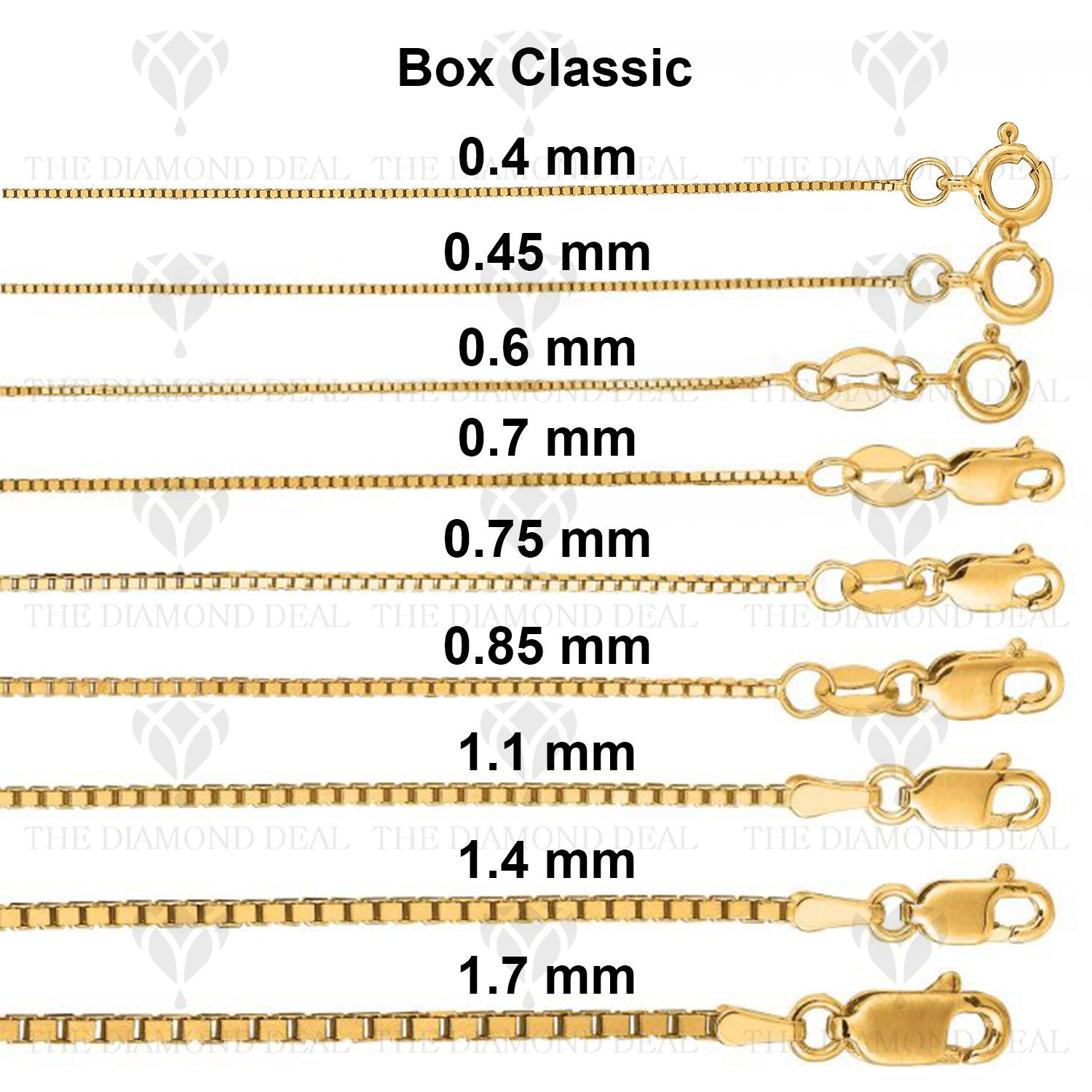 14K Solid Yellow Gold Box Chain Necklace 13 To 30 - Etsy 日本