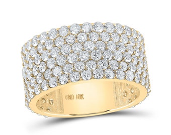 The Diamond Deal 10kt Yellow Gold Mens Round Diamond 6-Row Pave Band Ring 6-1/2 Cttw