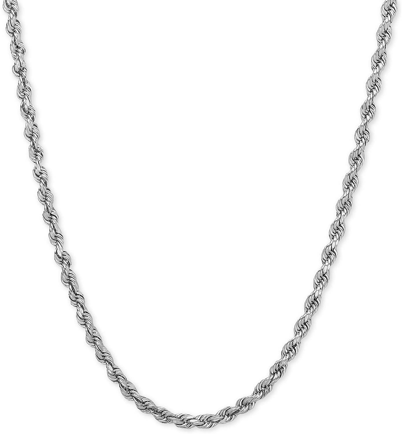 14K White Gold 2.00mm Shiny Hollow Rope 