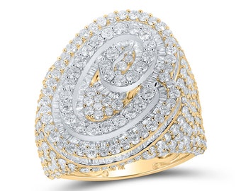 The Diamond Deal 10kt Two-tone Gold Mens Baguette Diamond C Initial Letter Ring 7-3/8 Cttw