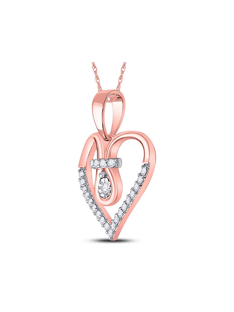 10kt Rose Gold Womens Round Diamond Knot Heart Pendant 18 Cttw