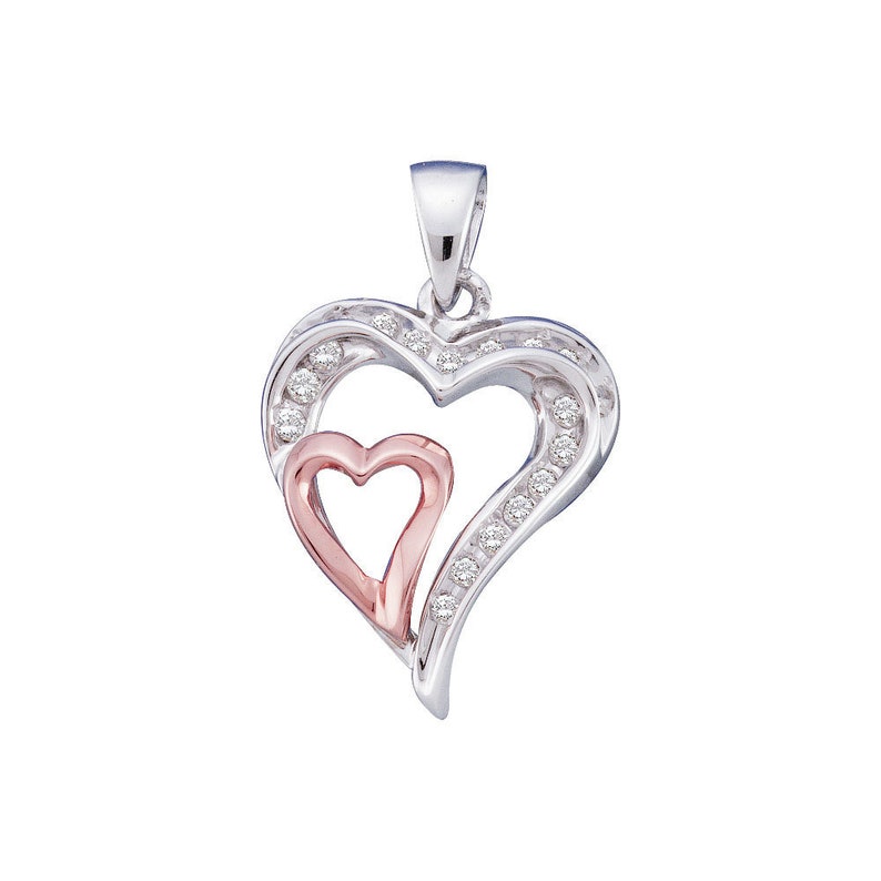 10kt White Gold Womens Round Diamond Double Heart Pendant 14 Cttw