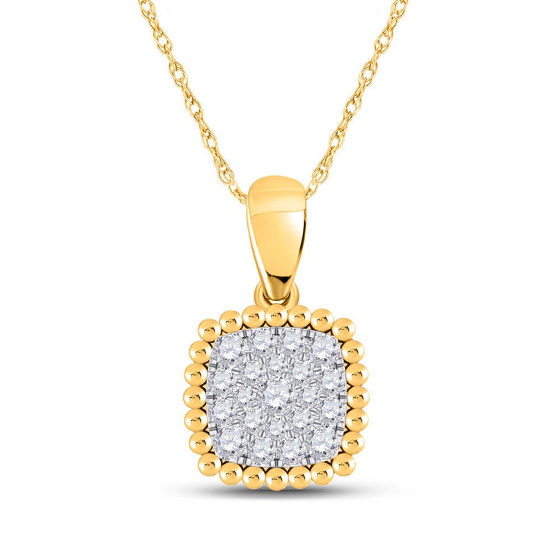 10kt Yellow Gold Womens Round Diamond Square Pendant 16 Cttw