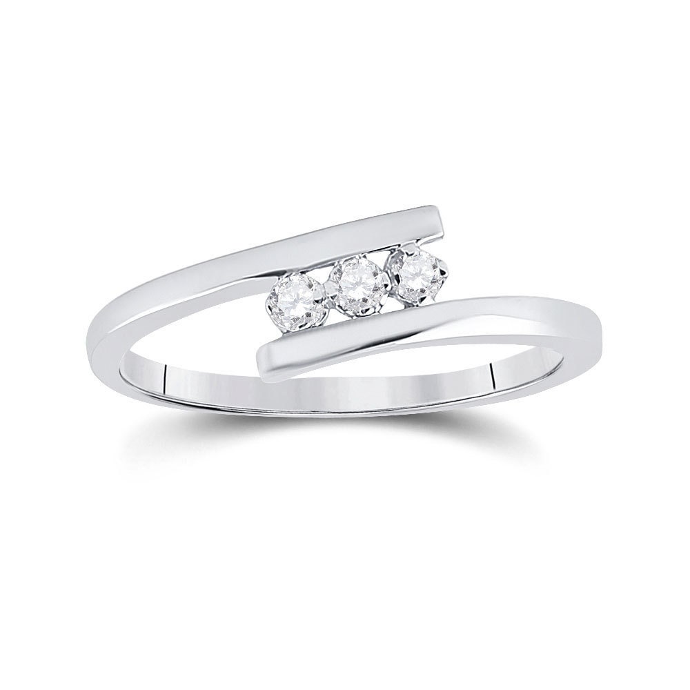 Size-4.5 3 Diamond Promise Ring in 14K White Gold G-H,I2-I3 1/10 cttw,