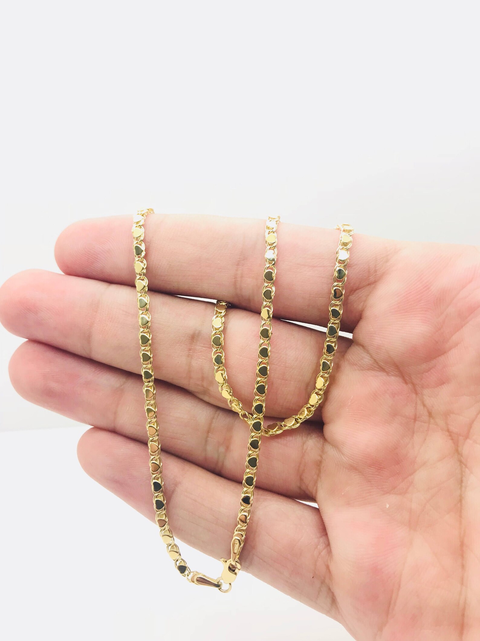 14K Solid YELLOW GOLD HEART Link Chain / Necklace for Pendants Etsy