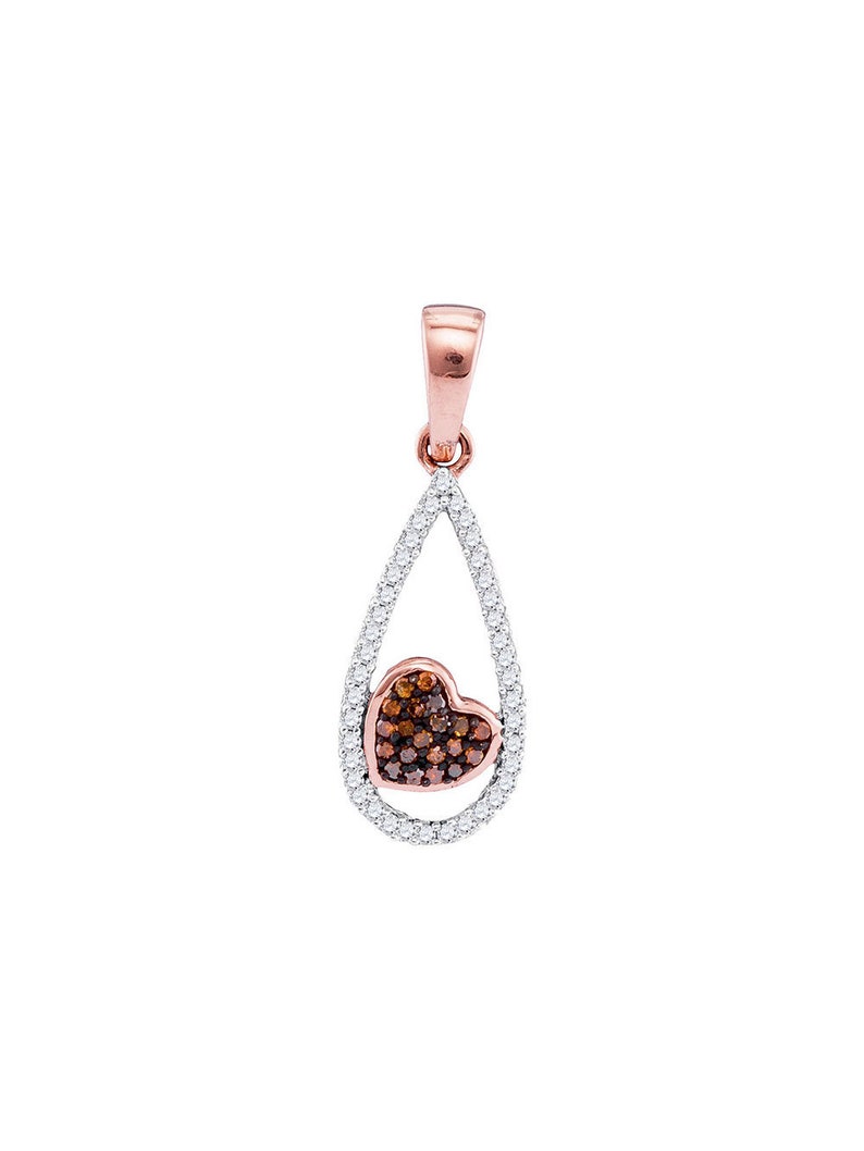 10kt Rose Gold Womens Round Red Color Enhanced Diamond Teardrop Heart Pendant 18 Cttw