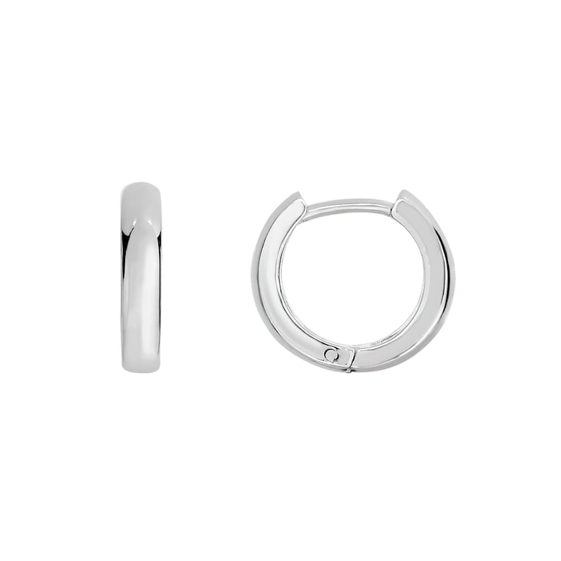 Silver with Rhodium Finish 4.0mm Shiny Textured Round Hoop Huggies Earring