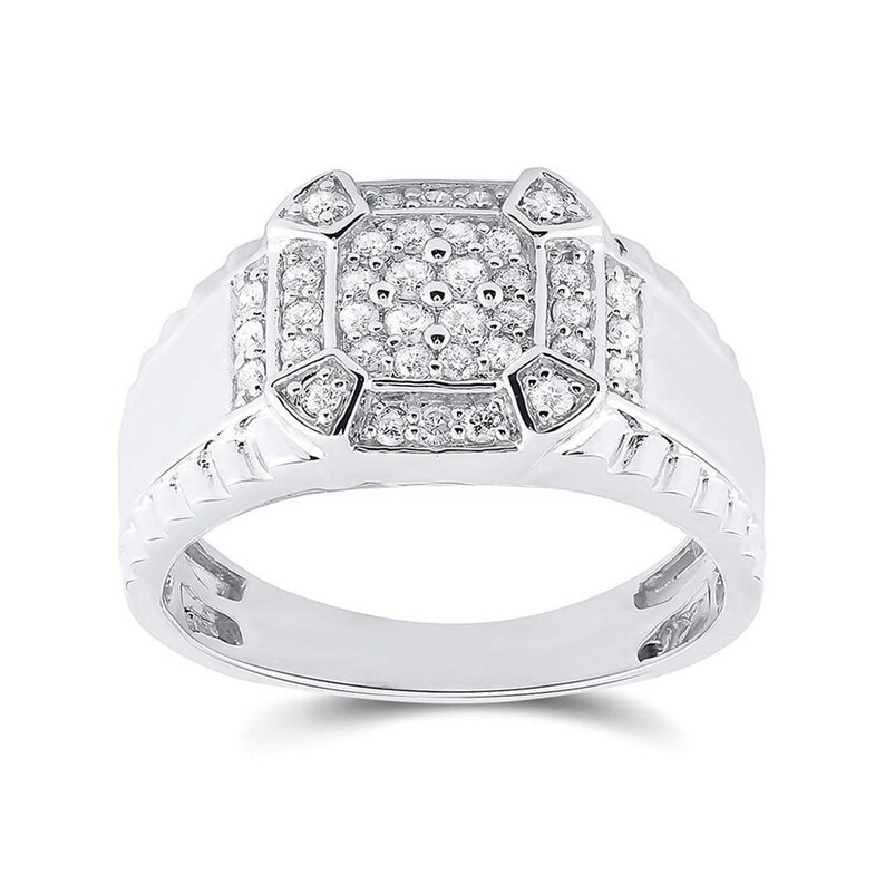 The Diamond Deal 10kt White Gold Mens Round Diamond Square Ring The Diamond Deal 10kt White Gold Mens Round Diamond Square Ring