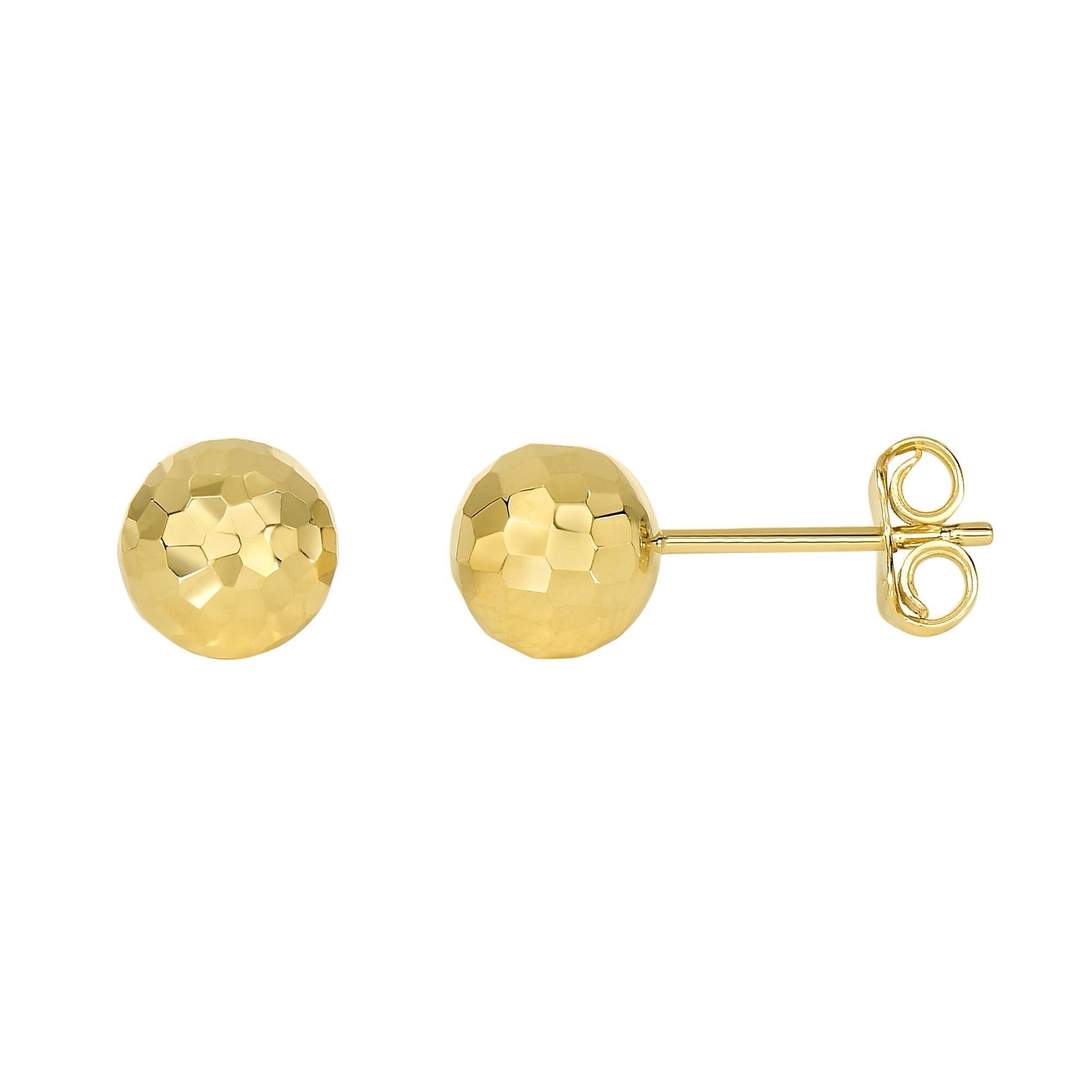 14Kt Yellow Gold 7.0M Shiny Diamond Cut Ball Earring On Post | Etsy