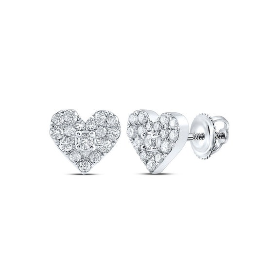 1/4 Cttw. Jewel Tie Solid 10k White Gold Round Diamond Heart Dangle Screwback Earrings 1/4 Cttw. Jewel Tie Solid 10k White Gold Round Diamond Heart Dangle Screwback Earrings