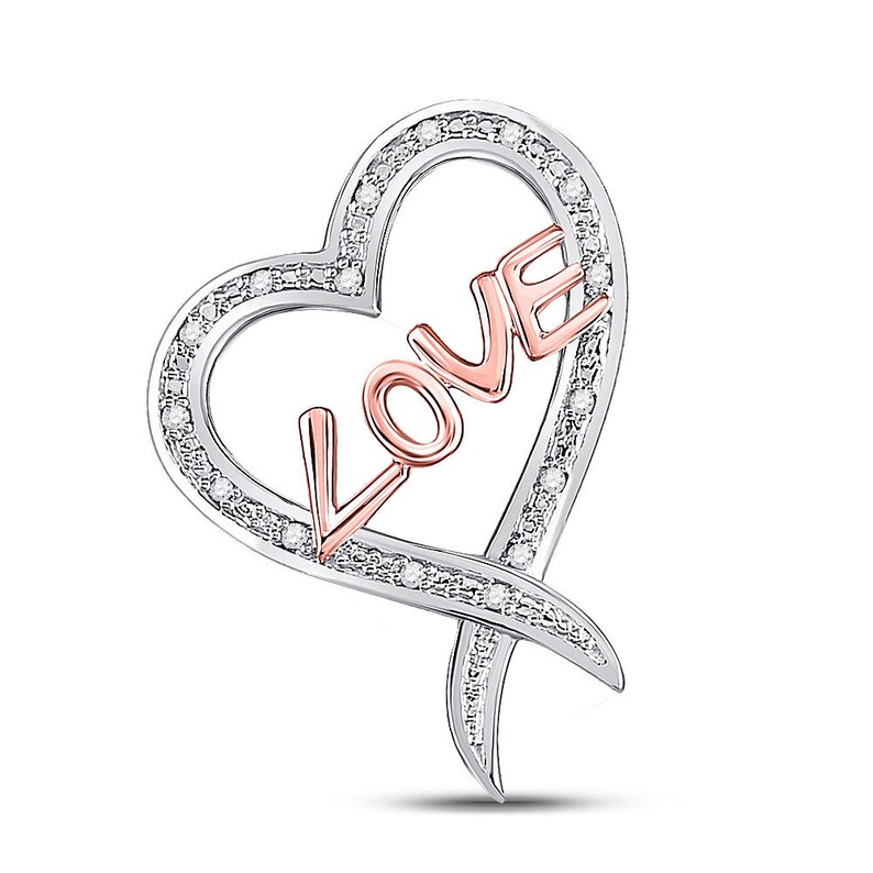 Sterling Silver Womens Round Diamond Love Heart Pendant 120 Cttw