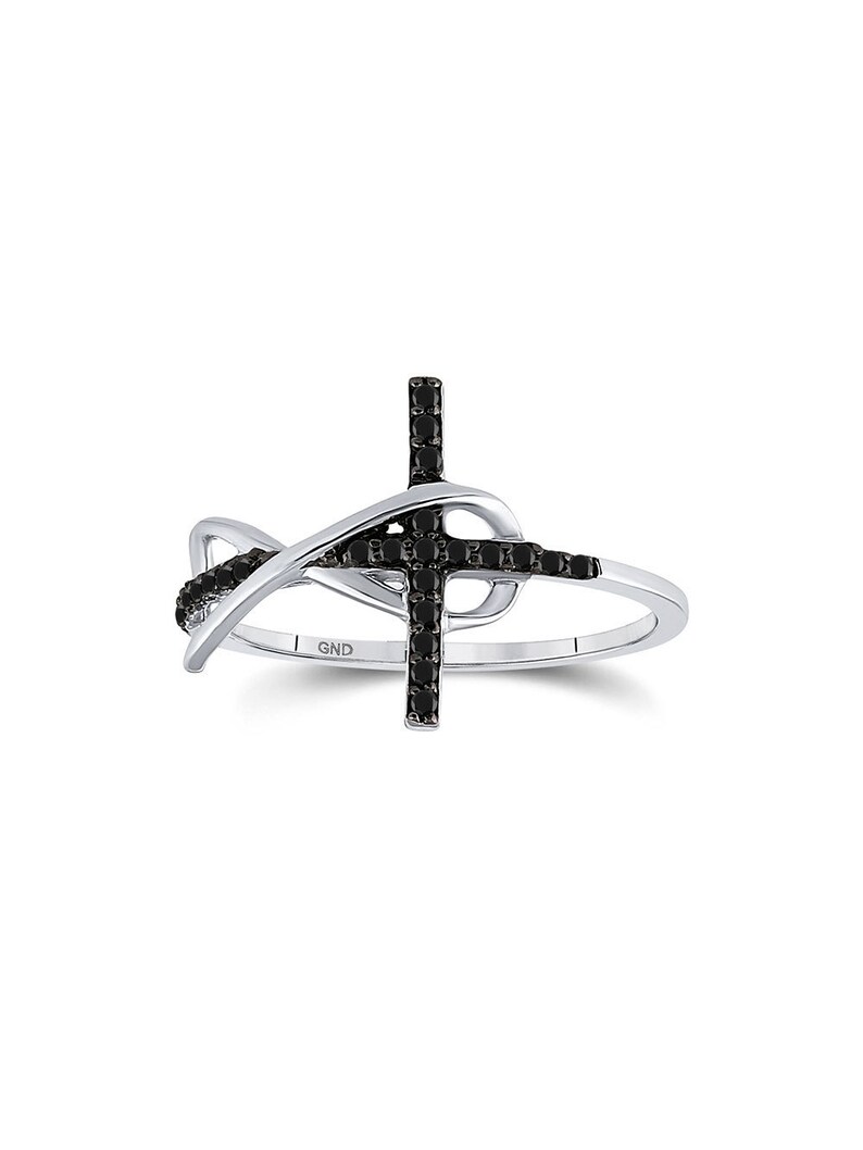 Sterling Silver Womens Round Black Color Enhanced Diamond Cross Infinity Ring 110 Cttw