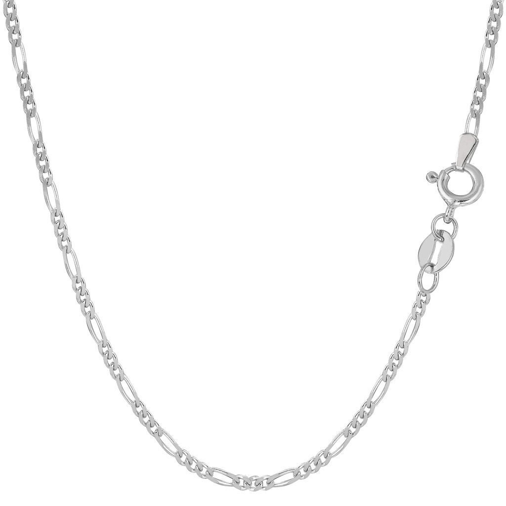 14K Solid White Gold Figaro Link Chain 