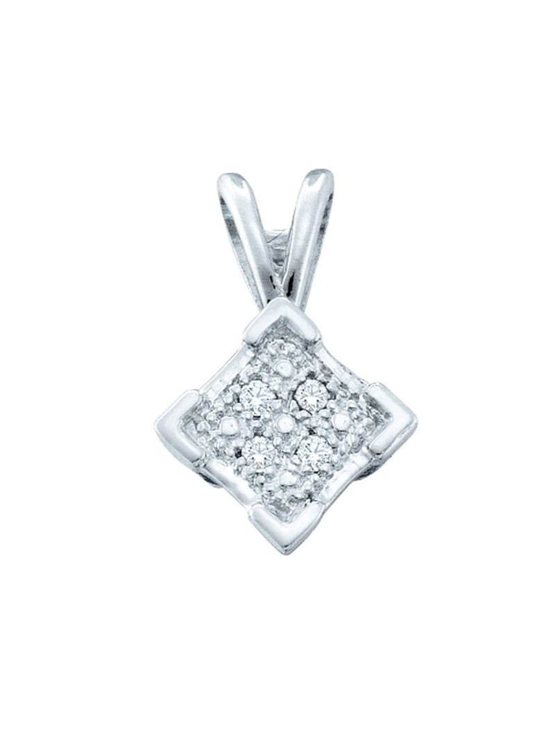 Sterling Silver Womens Round Diamond Diagonal Square Pendant .01 Cttw