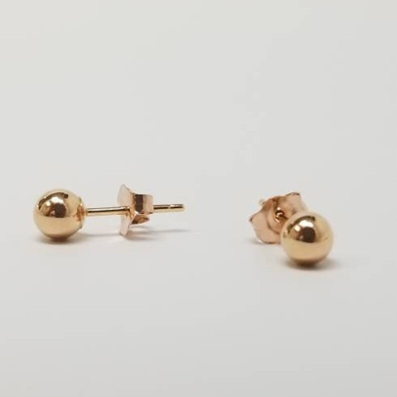 14K Rose Gold Round Ball 4MM Polished Stud Earrings Basic Etsy