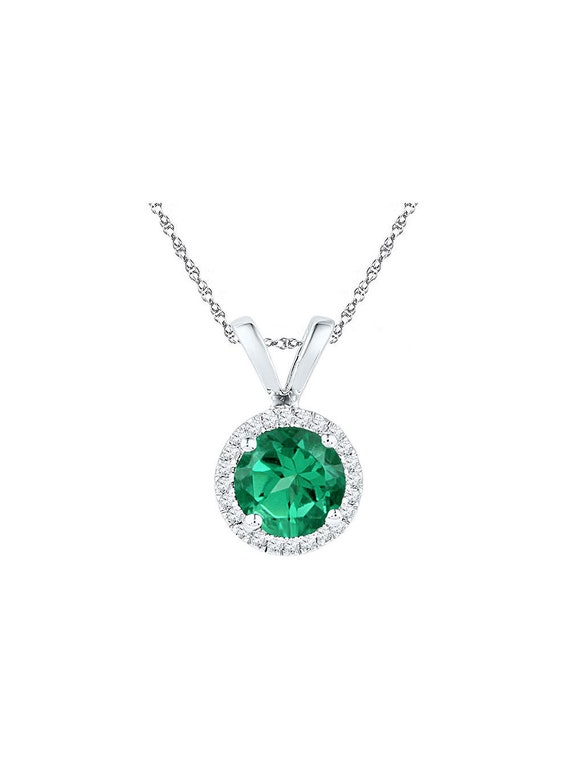 10k White Gold Womens Lab-created Emerald Solitaire & Diamond - Etsy