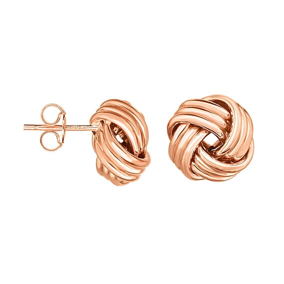14kt Gold Rose Finish Shiny Round Love Knot Earring With Push - Etsy