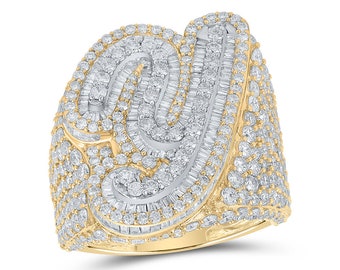 The Diamond Deal 10kt Two-tone Gold Mens Baguette Diamond Y Initial Letter Ring 7-1/2 Cttw