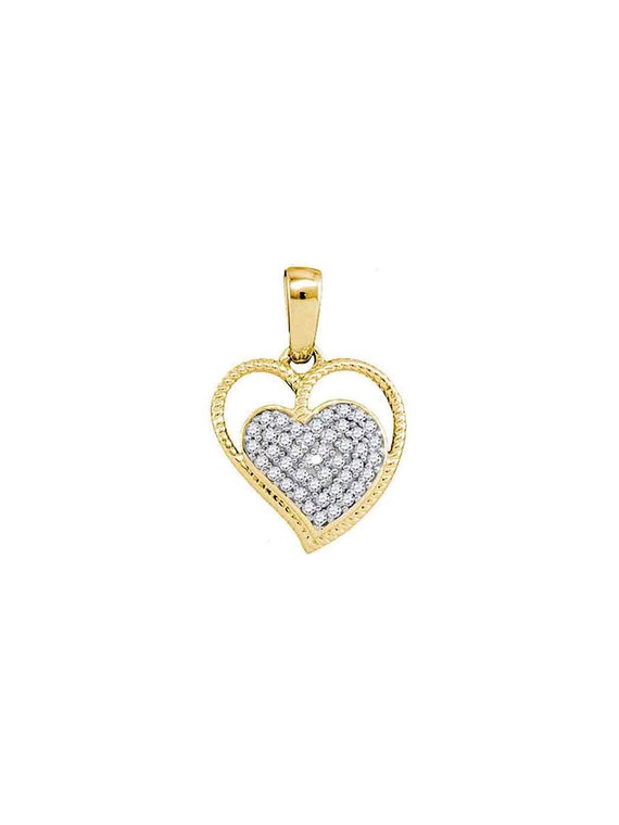 10kt Yellow Gold Womens Round Diamond Heart Milgrain Pendant | Etsy