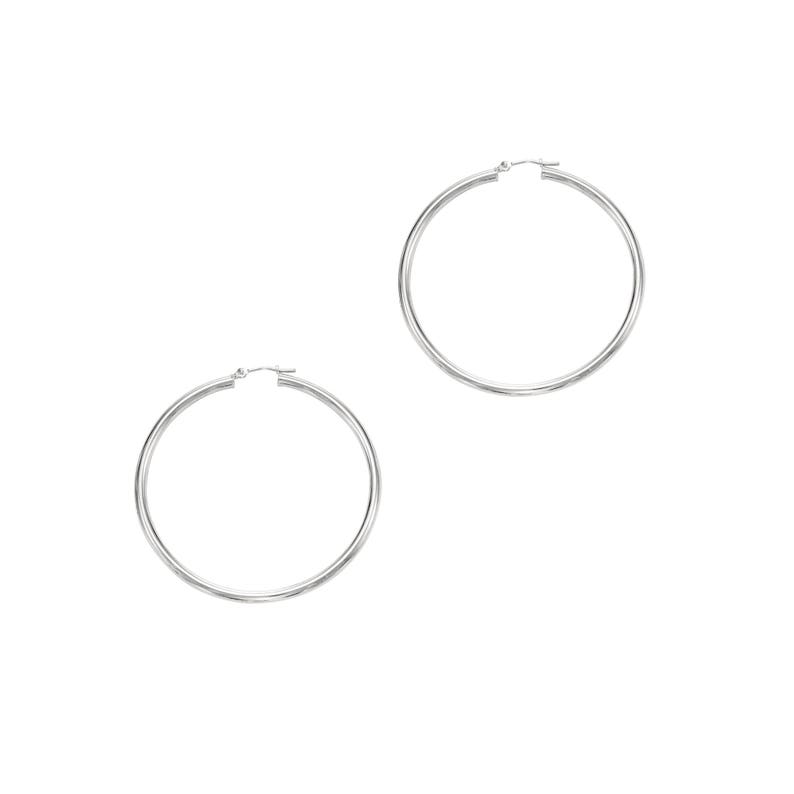 14K White Gold High Quality Hoop Earrings Polished 3.0 X 50mm #WT528
