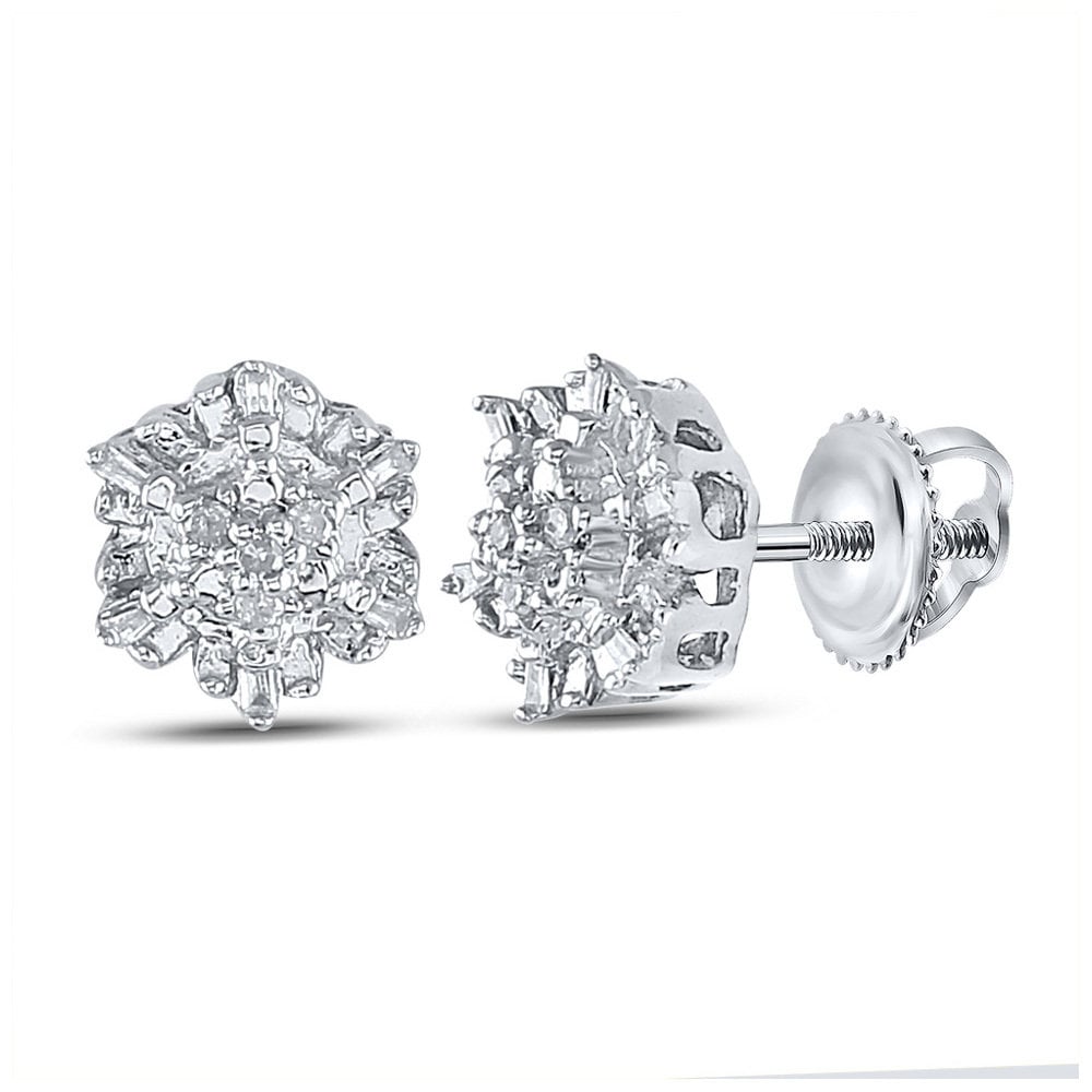 Jewel Tie Solid 10k White Gold Round Diamond Heart Stud Earrings 1/6 Cttw Jewel Tie Solid 10k White Gold Round Diamond Heart Stud Earrings 1/6 Cttw