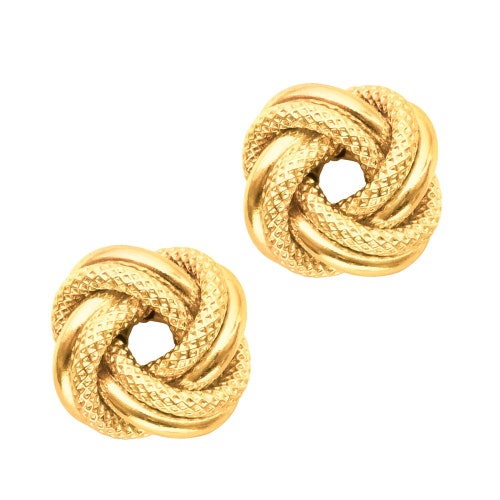 14K Yellow Gold Textured Shiny 3 Row Large Love Knot Earring - Etsy