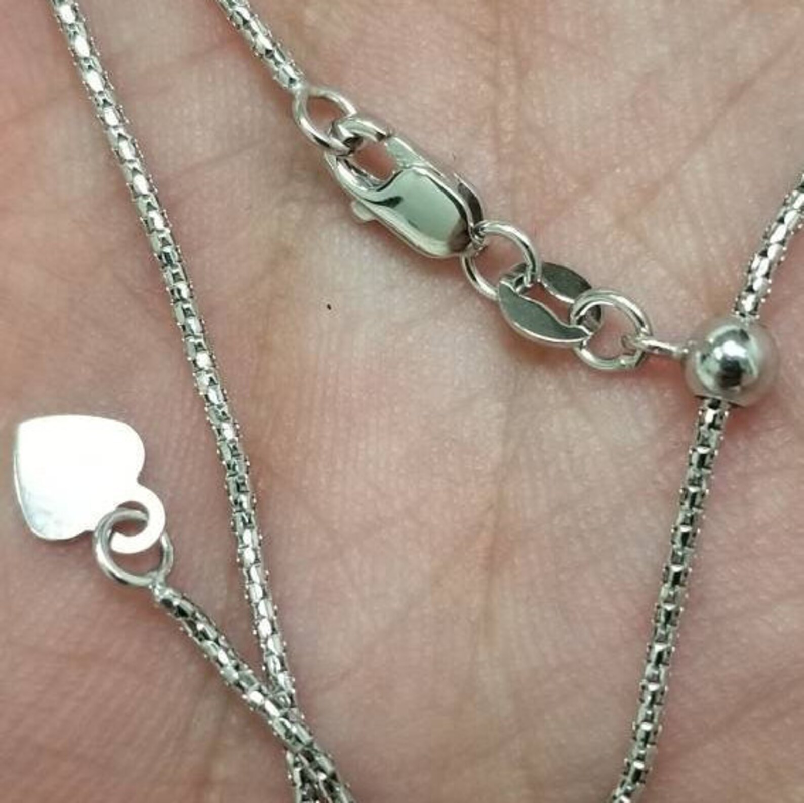14K Solid White Gold Popcorn Chain 1.3mm Adjustable Necklace Etsy