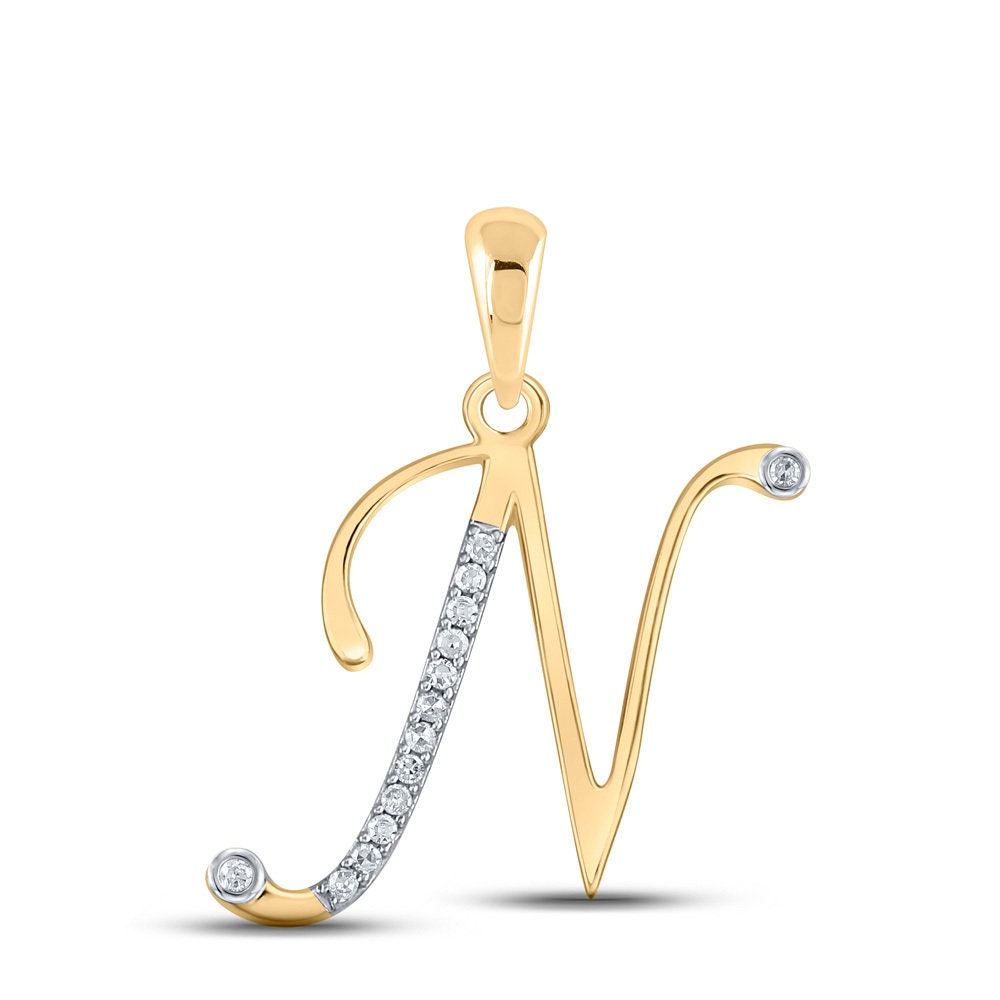 Buy 10kt Yellow Gold Womens Round Diamond N Initial Letter Pendant