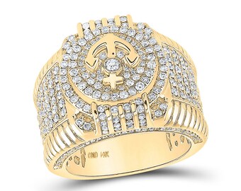 The Diamond Deal 14kt Yellow Gold Mens Round Diamond Anchor Fashion Ring 2-1/3 Cttw
