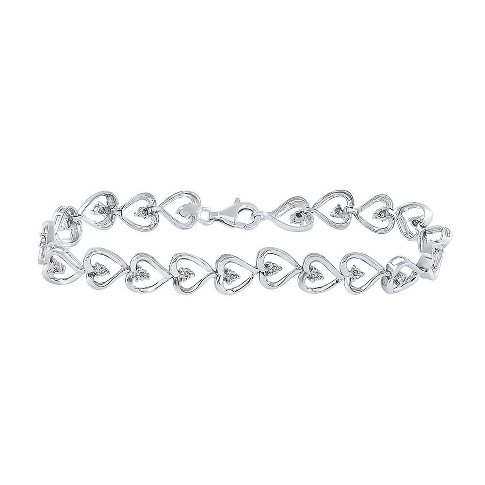 Sterling Silver Womens Round Diamond Mom Mother Heart Link Bracelet .03 Cttw Sterling Silver Womens Round Diamond Mom Mother Heart Link Bracelet .03 Cttw