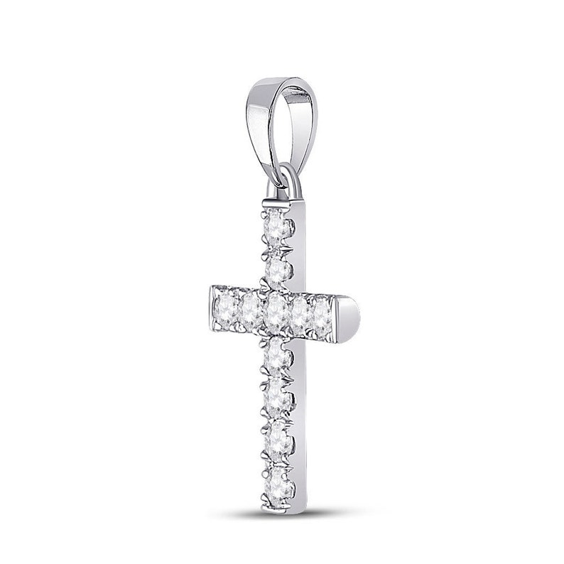 10kt White Gold Womens Round Diamond Cross Pendant 14 Cttw