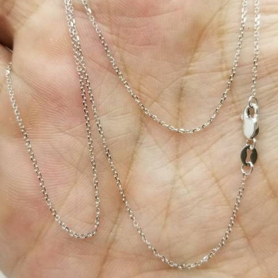 14K 20/" Inches 1mm Solid White Gold Cable Link Chain Pendant Necklace